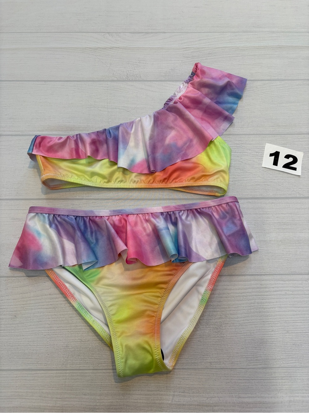 Stella Cove One-Shoulder Rainbow Ruffle Bikini